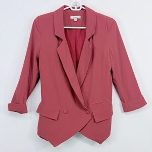 Dani Rose Pink Double Breasted Lined Point Hem Blazer Jacket